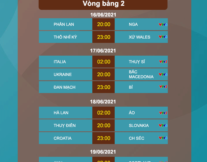 Lịch thi đấu EURO 2021 hôm nay mới nhất giờ Việt Nam trên VTV – Nhà Cái 188Bet