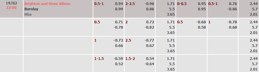 Biến động tỷ lệ kèo Brighton vs Burnley, 22h ngày 19/2 - Ảnh 2