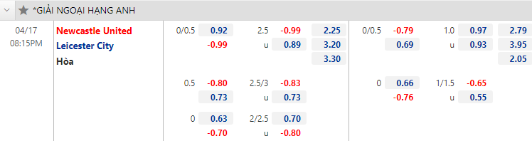 Tỷ lệ kèo nhà cái Newcastle vs Leicester mới nhất, 20h15 ngày 17/4 - Ảnh 1