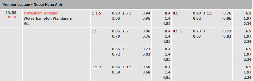 Tỷ lệ kèo nhà cái Tottenham vs Wolves mới nhất, 18h30 ngày 20/8 - Ảnh 2